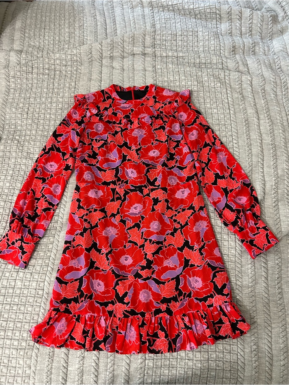 Who What Wear Red Floral Long-Sleeve Ruffle-Hem Casual Dress